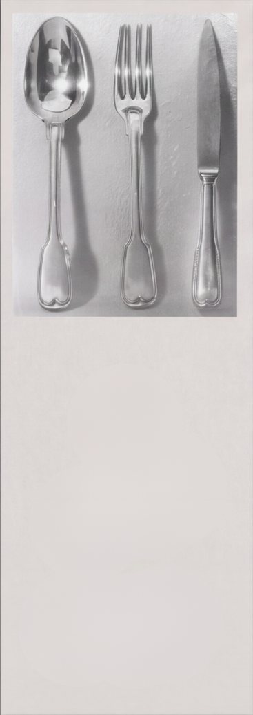 Silver spoon, fork and knife, editorial day-of wedding stationery